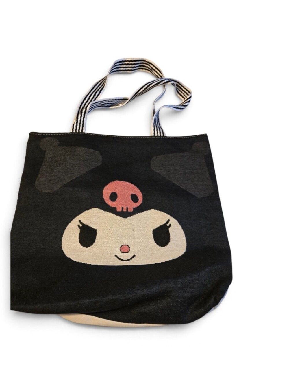 Black Cartoon Character Adult Tote Bag with Pink Accent